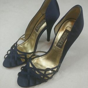 Badgley Mischka Navy Blue Satin/Kid Suede 5.5 M op